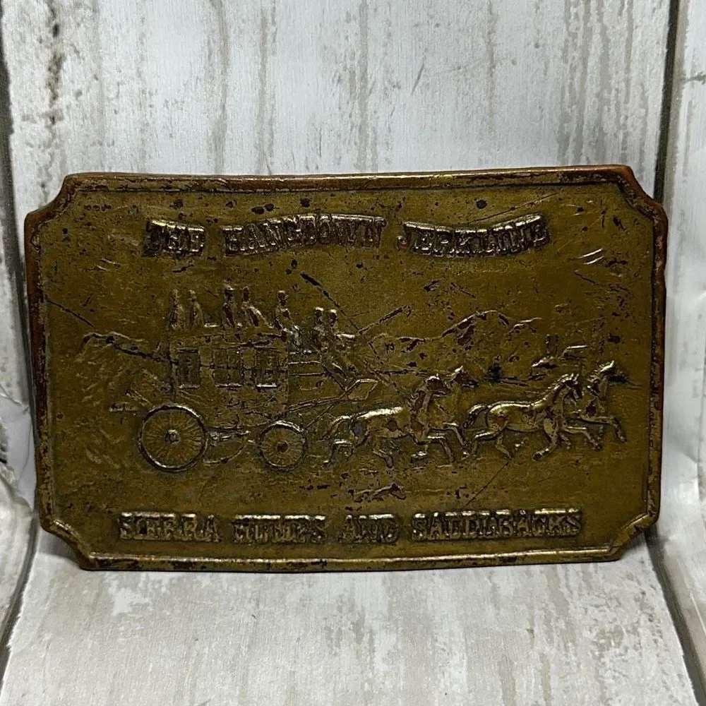 Vintage‎ Belt Buckle The Hangtown Jerklined Sierra Humps and Saddlbacks Wagon